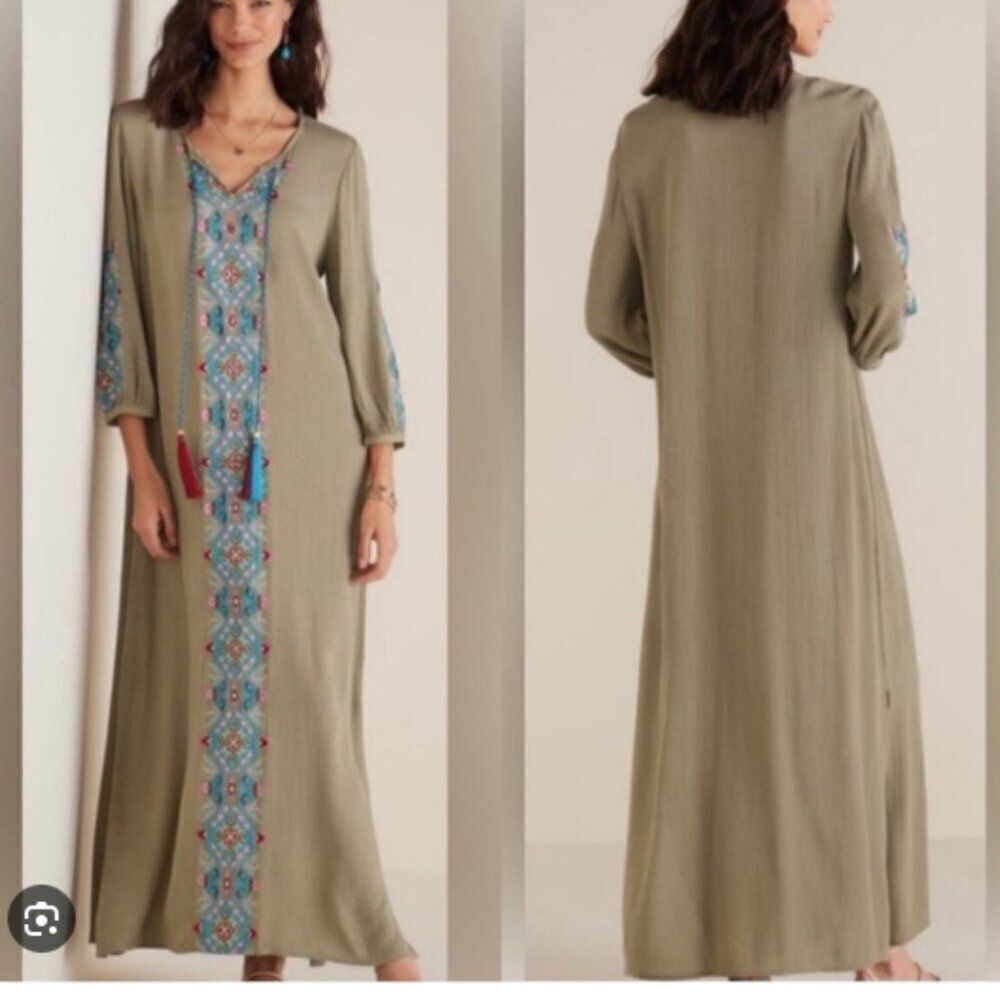 NWOT Soft Surroundings Sicily Gauze Dress Olive Green Size Medium - Picture 4 of 10